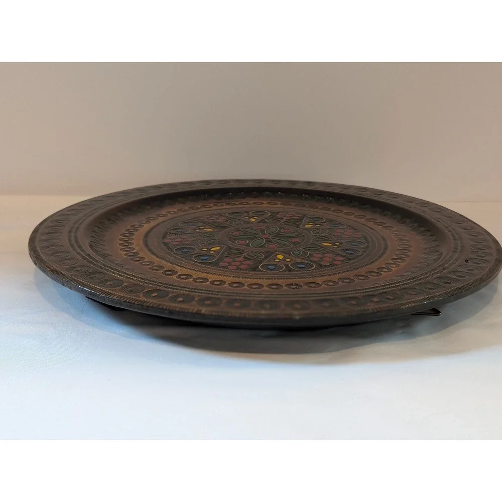 PTTK BORT Krakow Wall Platter Brown Polish Folk Art Hand Painted Carved Wood
